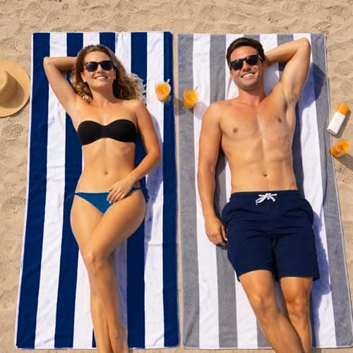Adore Home Cabana Microfibre Beach Towels 2 Pack 70x140cm - Navy/Grey — view 2