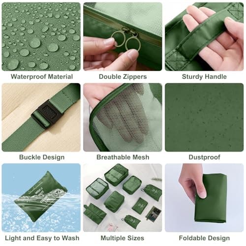 10PCS Packing Cubes for Suitcases, Travel Organiser Packing Bags for Clothes Shoes Toiletries Travel Luggage Organizers Storage Bags (Green) — view 6