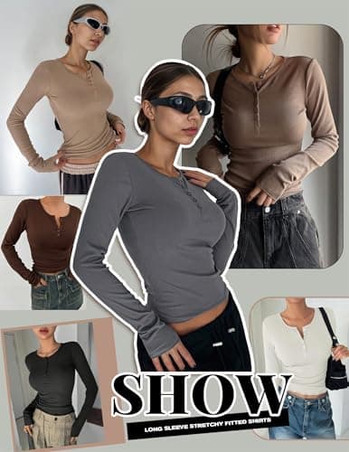 Ekouaer Womens Thermal Long Sleeve Ribbed Henley Top 1 Pack Black L — view 5