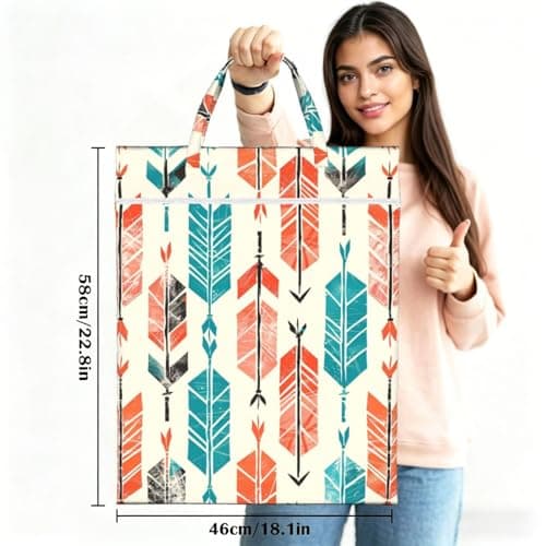 Large Travel Laundry Bags,Coral and Teal Arrows Print with Handle Foldable Laundry Bag for Holidays Gym Swimming and Family Trips, 1Pcs — view 3