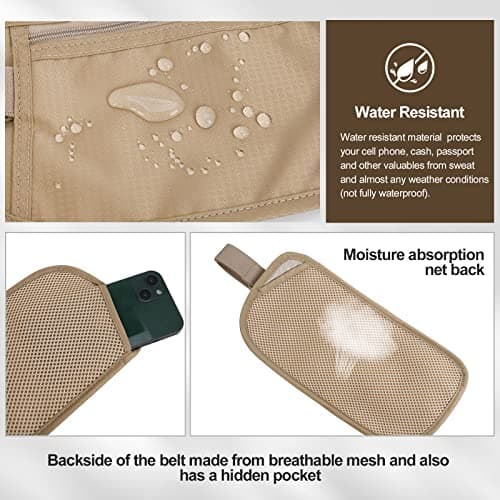 DAITET Money Belt - Passport Holder Secure Hidden Travel Wallet with RFID Blocking, Undercover Fanny Pack (Beige) — view 3