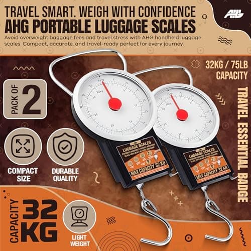 AHG Pack of 2 Portable Luggage Scales 32kg/75lb – Compact Handheld Travel Weighing Scales with Built-In Tape Measure – Lightweight Suitcase Weight Checker for Flights, Travel Bags & Parcels — view 2