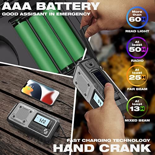 SIYEGK NOAA AM FM Emergency Weather Radio 5000mAh with Solar Hand Crank for Men Dad Husband Cool Gadgets NOAA AM FM Portable Battery Weather Warning Radios with Flashlight Perfect Gift — view 2