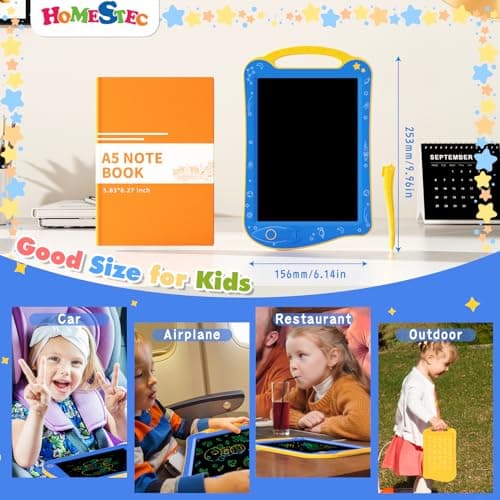 HOMESTEC Kids LCD Writing Tablet, Colourful Drawing Board Educational Travel Toys for Boys and Girls Age 2+, Blue Yellow Version — view 6