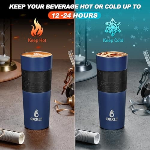 OKKLE Travel Mugs for Hot Drinks 600ml, Insulated Coffee Mug with Leakproof Lid BPA-Free Coffee Travel Mug, Vacuum Insulation Stainless Steel Cup for Hot and Cold Coffee and Tea — view 4