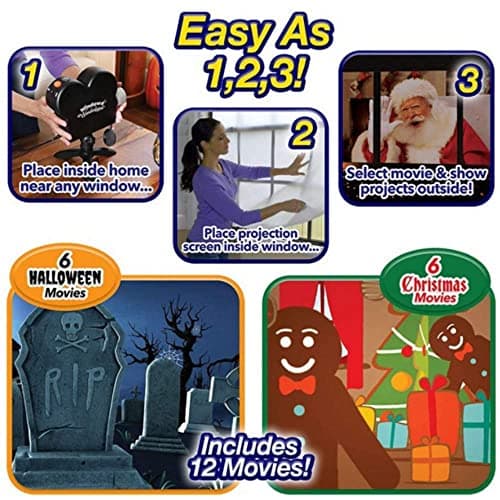 Christmas Halloween Window Projector Lights,12 Movies Festival LED Projection Decoration Spotlight,Switch Between 6Christmas＆6Halloween, for Indoor Outdoor Party Turns Your Windows into Movie — view 2