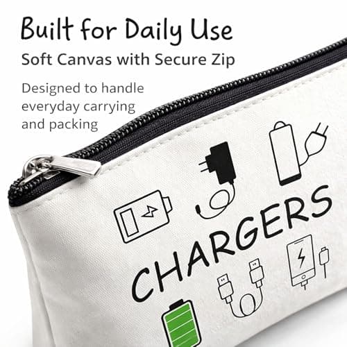 Charging Cable Organiser Bag for Travel – Waterproof Canvas Pouch with Zipper – Tech Accessories Holder & USB Gadget Storage Portable Electronics Case for Women & Men Holiday Essentials — view 2
