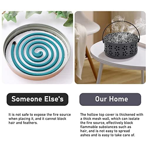 Mosquito Coil Holder Black, Metal Incense Burner with Handle and Lid,Incense Holder Portable for Home, Garden,Camping, Travel and Fishing (Black) — view 4