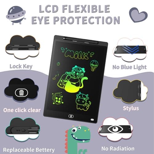 Toy Genialba 10 inch LCD Writing Tablet Colorful Screen Drawing Board for 2-6 Year Old Boys and Girls, Learning Educational Gifts for Birthday and Christmas (Black) — view 2