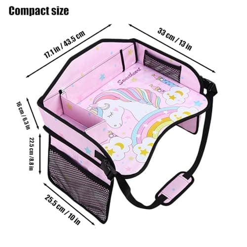 PandaEar Travel Tray for Kids Car Seat, Unicorn Lap Car Seat Tray for Girls with Tablet Holder, Snack Storage & Cup Holder, Road Trip Must Have for Kids Toddler Activities Drawing — view 3
