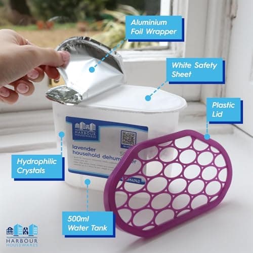 Harbour Housewares Dehumidifier 500ml Pack of 10 - Lavender - Interior Condensation Moisture Remover Mildew Absorber for Damp, Mould, Kitchen, Caravan, Car, Home, Bedroom, Wardrobe, Garage, Basement — view 2