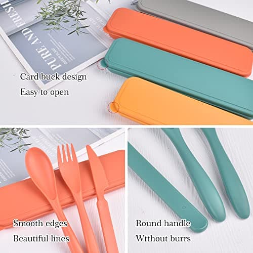 2 Pack Portable Picnic Set, Reusable Plastic Fork, Spoon, Knives with Case — view 4