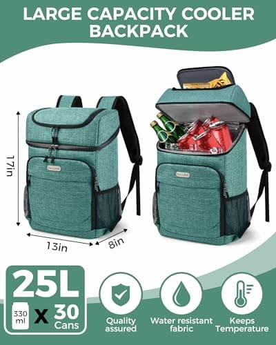 BAGLHER Lightweight Insulated Cooler Backpack - 30 Cans, Leak-Proof for Lunch, Picnic, Hiking, Camping Trips, Green — view 2