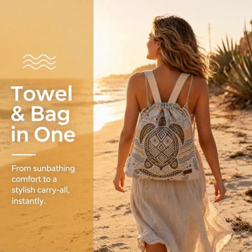2 In 1 Convertible Beach Towel Bag Backpack, Sand Free Microfiber Beach Towel Backpack, Lightweight Quick Dry Travel Beach Blanket Bag, Packable Mat for Camping & Vacation (Orange) — view 5
