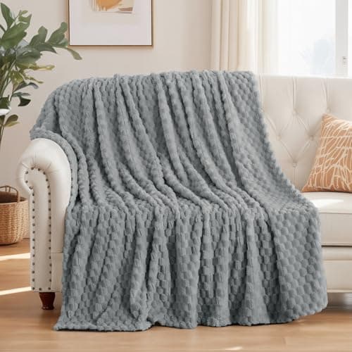Aisbo Grey Throws Blankets for Sofa - Single Fleece Fluffy Bed Throws for Sofas, Soft Warm Fuzzy Blanket for Couch, 130x150 cm Gray — view 2