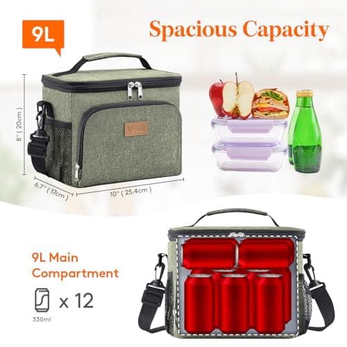 Lifewit 9L Insulated Lunch Bag for Men, Cool Bag for Lunch Box, Dark Green — view 3