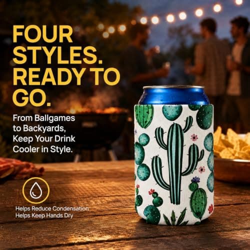 Beer Cooler Sleeve 4-Pack in Neoprene with Fashion Pattern Designs — view 6