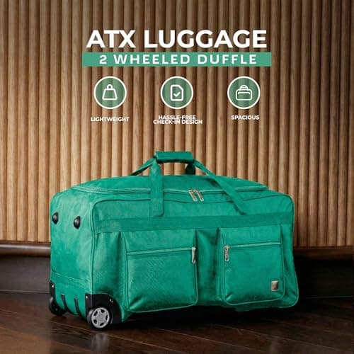 ATX Luggage 40" Jumbo Wheeled Duffle Bag Lightweight Rolling Wheels Suitcase Extra Durable Holdall for Sports Travel and Cargo | Green — view 5