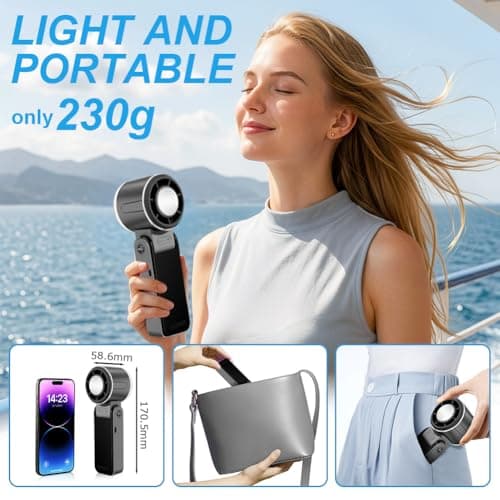 Aolso Handheld Turbo Fan with Ice Cooler, Portable Handheld Rechargeable Fans with 5 Speeds, Small Desk Fan Folding with LED Display, Pocket Fans for Travel/Commuting/Office/Home-Grey — view 2