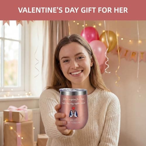 Coolparty You are My Penguin Gift for Her Him, 350ml Insulated Wine Tumbler Romantic Love Present for Boyfriend Girlfriend Husband Wife Couples on Anniversary Birthday Valentine's Day — view 3