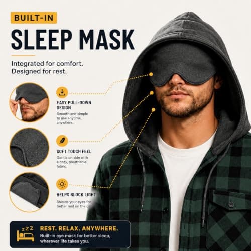 XMWSPO Sleep Eye Cover Shirt Men,Button Checked Tops,Holiday Travelling — view 5