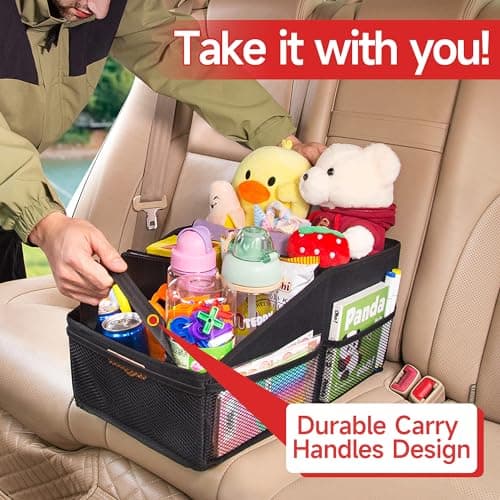 SURDOCA Car Seat Organiser for Front or Backseat, Travel Storage Accessories for Kids, Backseat Organiser with Tray for Toys, Snacks, Cups, Books, Tissue, Tidy and Clean — view 5