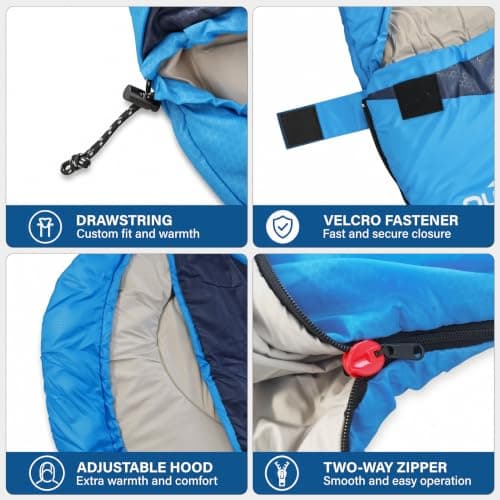 Sleeping Bags for Adults 3 Season Backpacking Lightweight Waterproof Cold Weather Sleeping Bag for Kids Warm Camping Hiking Outdoor Travel Hunting with Compression Bags Sky Blue — view 4