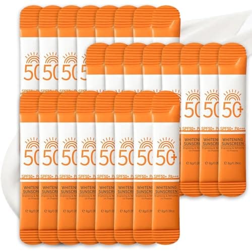24 Pack Sunscreen SPF 50+, Mini Sun Cream for Face & Body, Travel Size Sunscreen Without White Cast, Sun Protection Waterproof & Non-Greasy, Lightweight UV Protection for Daily Use, 8g per piecec