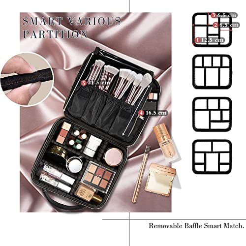Joligrace Makeup Bag Cosmetic Case Vanity Travel Beauty Box Make Up Train Case Hairdressing Tools Organiser with Adjustable Compartment Oxford Fabric, Black — view 4