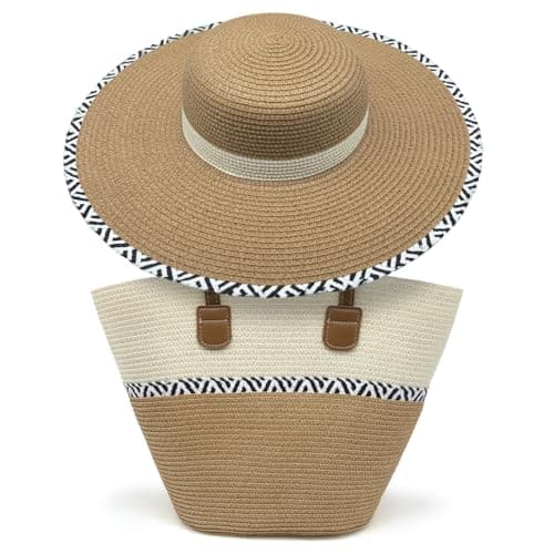Pahajim Straw Bags and Hat Set for Women Raffia Beach Bag with Zip