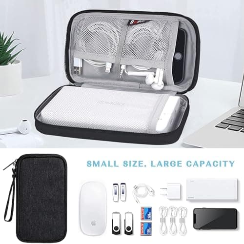 NEUSID Small Travel Cable Organiser Bag, Cable Pouch, Electronics Accessories Organizer Carry Bag, Cord and Gadget Storage Bags for Cables, Power Bank, USB Drive, Charger, Earphone, Hard Disk, Black — view 2