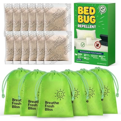 Bed Bug Repellent Pouches, 12 Pack Natural Plant Based Essential Oil, Flea and Mite Bedbug Deterrent for Indoor Home, Hotels and Luggage, Long Lasting Closet Bed Bug Prevention, No Residue Formula