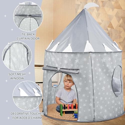 Crystals Kids Pop Up Play Tent – Princess Castle Playhouse for Children | Sensory Tents for Children | Barbie Kid Tent | Foldable Pop Up Playhouse Fun Toy (Grey Tent) — view 5