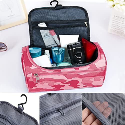 Uhat Hanging Travel Toiletry Bag Gym Shower Wash Shaving Bag Large Capatity Cosmetic Organizer with Handle for Men Women (Red Camouflage) — view 2