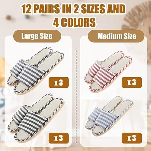 Suhine 12 Pairs House Slipper for Guests Open Toe Spa Slippers Non Slip Indoor Comfortable Breathable Home for Travel Guests Hotel Home Bedroom Unisex, Multicolor, 9 UK — view 3
