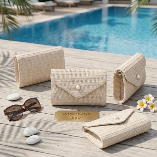 Ynport Crefreak Women‘s Straw Clutch Purse with Pearl, Lightweight Woven Envelope Bag for Beach Travel Holiday, Magnetic Closure Crossbody Handbag with Detachable Chain for Summer Evenings — view 3