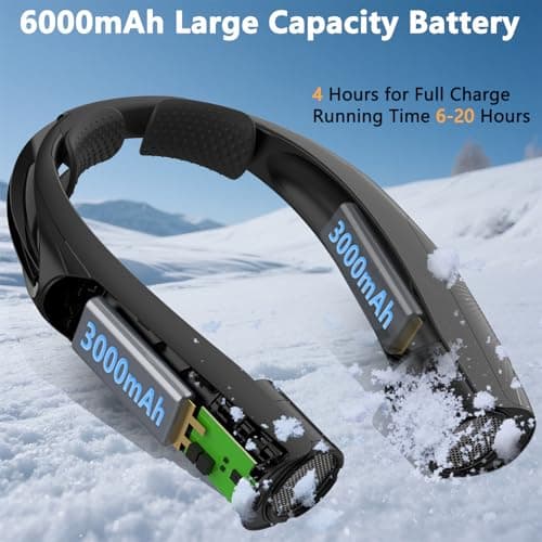 Enituo Neck Fan, 6000mAh USB Rechargeable Hands Free Personal Fan, 6 Speeds Adjustable Portable Neck Fans, Faster Cooling Wearable Fan, Ultra Quiet for Outdoor, Travel, Home, Office - Black — view 2
