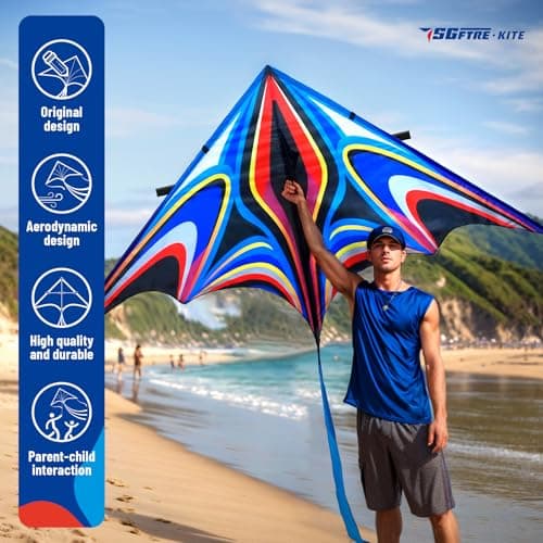 SGftre Blue Delta Kites for Adults & Kids -Kite Set with 328ft String & Handle - Easy to Fly Beginner/Beach/Park Kite - Family Outdoor Activities & Travel Flying (2.65 m Large Power Triancle-Blue) — view 2