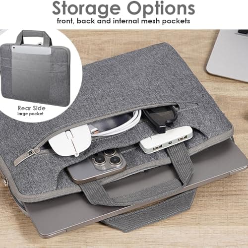 TECHGEAR Case for 12.8" - 13.6" Laptops, Portable Multi-function Laptop Case with Adjustable Shoulder Strap, Luggage Strap & Suppressible Handles, Portable Sleeve Organiser Case Cover + Pockets GREY — view 5