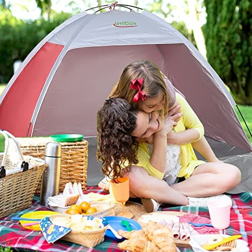 Unibos Large Pop Up Beach Tent for (2-3) Person, Portable Automatic Waterproof Sun Shade Tent Easy Set Up Lightweight Pest Proof UV 50+ Sun Shelter with Extended Zippered Porch (Red) — view 6