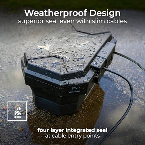 Masterplug Collapsible Electrical Connection Box, Cable Enclosure with 4 Plug Socket 8m Extension Lead, Weatherproof, Outdoor, H154mm x W376mm x D230mm, Black, IP54, WBCBBFG8B — view 4