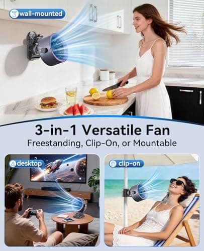 KIMMOO 4000mAh Rechargeable Portable Clip-on Fan with LED Display, 100-Speed Touch Control & 360° Rotation, Quiet Turbo Desk Fan, Small Battery Operated USB Fan (Grey) — view 5