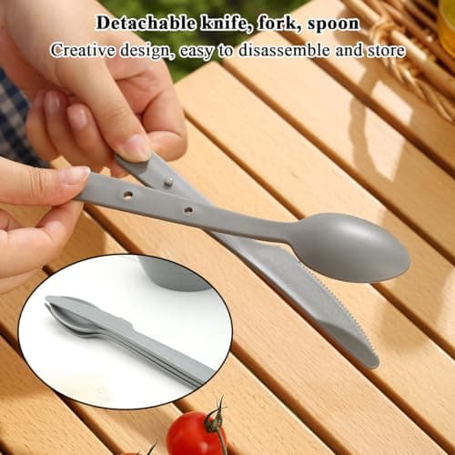 Berglander Camping Mess Set with Bowl, Plate, Cup, Spoon, Fork, Knife and Carry Bag, Camping Accessories Equipment for Travel, Picnic, Easy to Carry and Clean (Gray) — view 6
