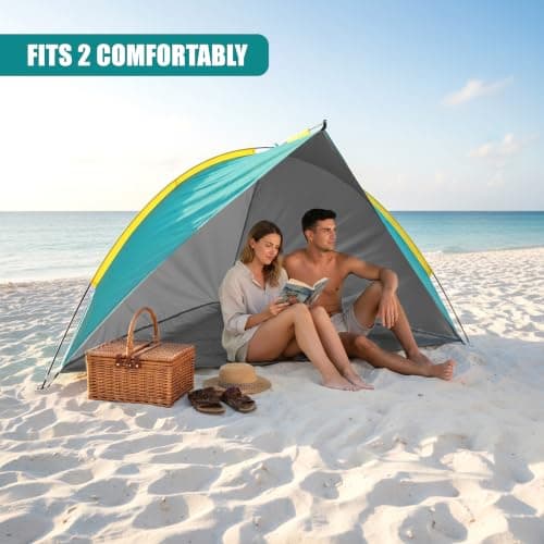 GEEZY Pop Up Beach Tent - 1-2 Person UPF 50+ UV Sun Protection, Sun Shade Shelter for Beach, Camping & Garden - 2 Person Portable Canopy, Silver Coated 170T Polyester with Carry Bag — view 2