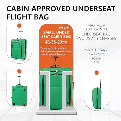 Easyjet 45x36x20 Carry on Suitcase Approved Underseat Cabin Bag Case Lightweight Hand Luggage 1.3kg 33L Green — view 3