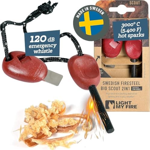 Light My Fire Swedish Flint Fire Starter Ferro Rod Survival Tools SCOUT Fire Steel Bushcraft Camping Gear Flint and Steel Fire Starter Kit 2-in-1 Fire Flint and Striker 3,000 Strikes