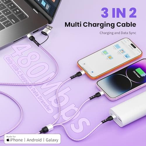 Travel Essentials, 3 in 2 Multi Charging Cable USB C Charger for iPhone 17, Multi Charger Cord with Type C/IP/Micro USB, Compatible for iPhone 17 to 11, Android, Galaxy, iPad, Data Sync, 5 FT — view 2