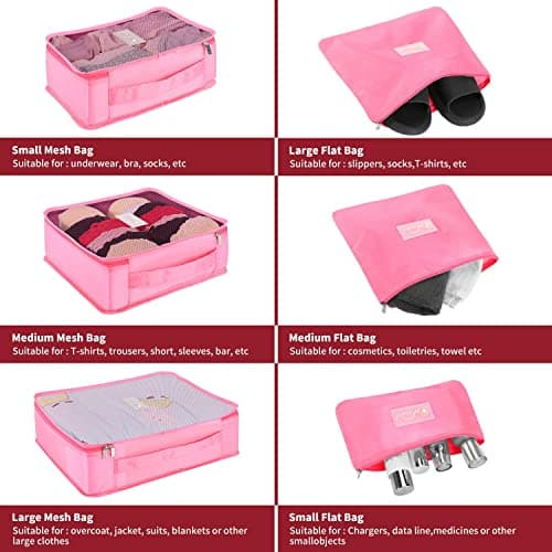 Vinsani 6pc Packing Cubes Travel Organiser Set for Suitcase, Pink — view 3