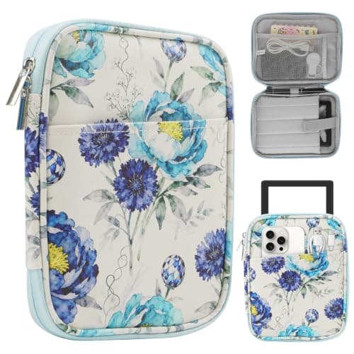 HoYiXi Universal Sleeve Bag for 6-6.8 inch E-Book Reader Compatible with 6.8" Kindle Paperwhite 2025-2012/6" All-new Kindle/Kobo/PocketBook,6" EReader With Anti-Drop Protective Cover,Blue roses