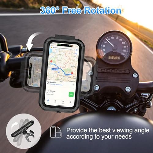 BTNEEU Motorbike Phone Holder Waterproof Motorcycle Phone Mount 360° Rotation Bicycle Handlebar Phone Holder Anti Vibration Moped Mobile Phone Mount with Touch Screen for 5.5" to 7.0" Smartphone — view 4